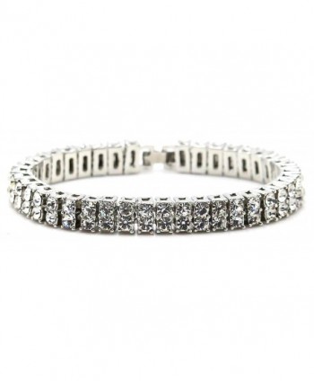Xusamss Hip Hop Stainless Steel Buckle Double Row Crystal Chain Bracelet Bangle-7.5inches - White - CU184R3DHOU