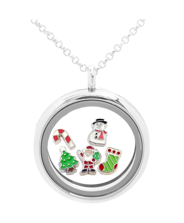 Big Round Locket with Necklace and 5 Holiday Christmas Charms for Gift - CY11R46U3C5