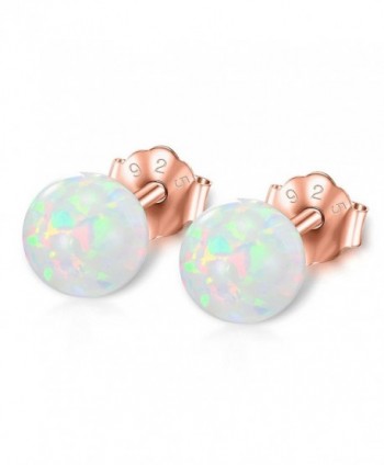 Sterling Silver Created Opal Stud Earrings (6mm) - rose-gold-flashed silver - C3182HGEQL8