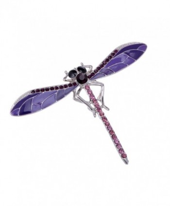 Alilang Purple Red Enamel Crystal Rhinestone Dragonfly Damselfly Silvery Bronze Tone Brooch Pin Pendant - Purple - C1113AGAYCZ