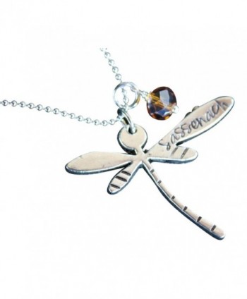Dragonfly Sassenach Necklace - Pewter-Plated Pendant with Amber Colored Gem on Stainless Steel Ball Chain - C811U6FW35L