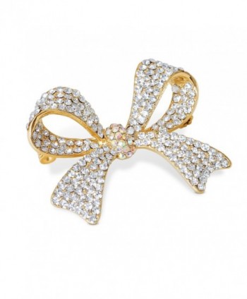 Happy Source Jewelry Gold-Color Clear Australian Rhinestones Charming Bowknot Bridal Brooch Pin - CL12FNV8MDJ