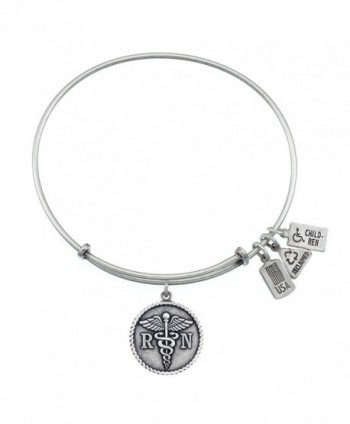 Wind and Fire RN/Caduceus Charm Bangle Silvertone Finish - C611VYLEVY7