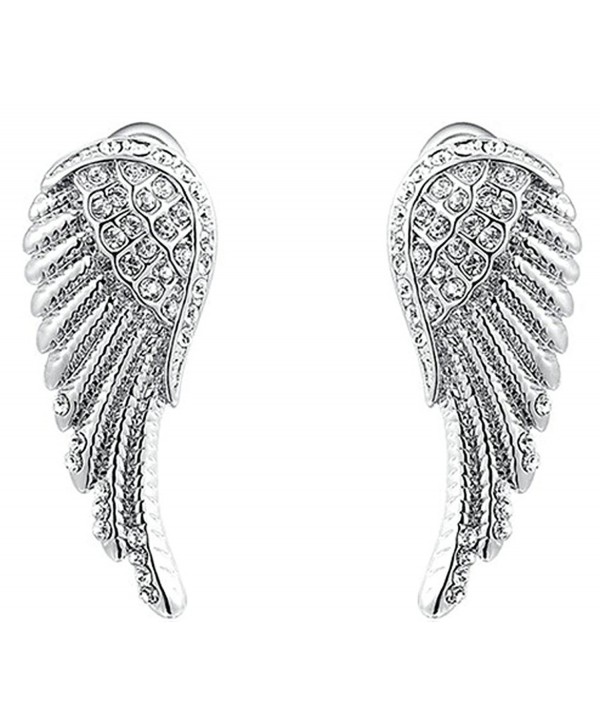 18k Gold Plated Earring- Women's Hoop Earrings Austrian Crystal Platinum Angel Wings White Gold Epinki - CZ126BGGZCP
