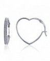 Sterling Silver Rhodium 23x3mm Glitter Heart Shape Hoop Earring - CL185C40ZL6