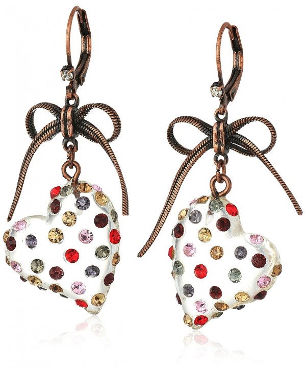 Betsey Johnson "Confetti" Mixed Multi-Colored Stone Lucite Heart Drop Earrings - C712KJTPQHF