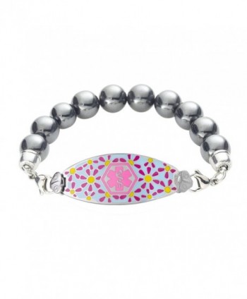 Divoti Custom Engraved Darling Daisy Medical Alert Bracelet -Magnetic Hematite Bead -Pink - CO12N6GO2FU