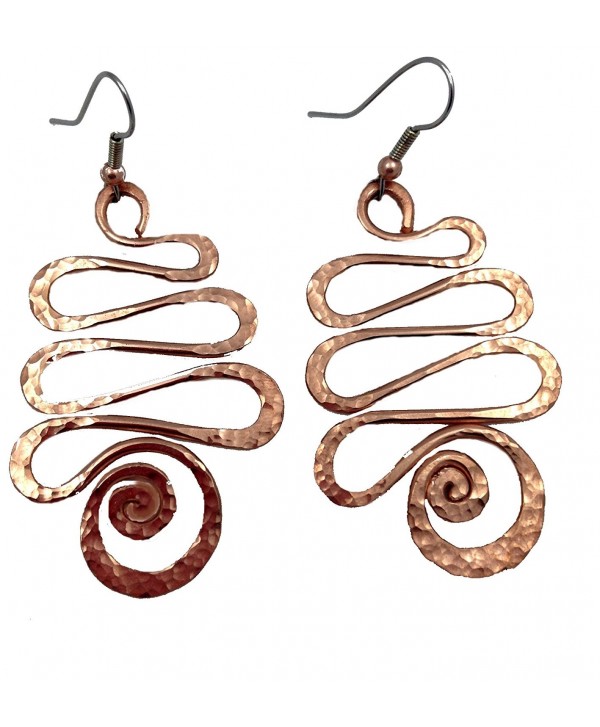 Elaments Design Solid Copper Earrings Goddess Spiral Design 2 Inch Dangle Hand Hammered - CI11TP3YDO9