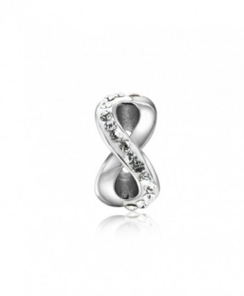 The Kiss Clear Crystal White Enamel Infinity 925 Sterling Silver Bead Fits European Charm Bracelet - C9127AT62F1