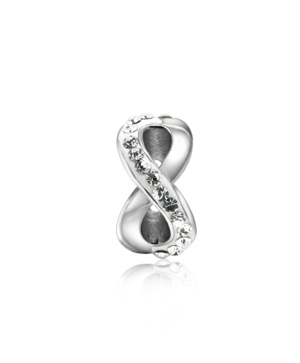 The Kiss Clear Crystal White Enamel Infinity 925 Sterling Silver Bead Fits European Charm Bracelet - C9127AT62F1