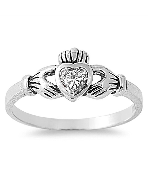 CHOOSE YOUR COLOR Sterling Silver Claddagh Heart Promise Ring - White Simulated Cubic Zirconia - CY187YYC56I