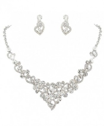 EVER FAITH Wedding Sweet Love Heart Necklace Earrings Set Austrian Crystal Silver-Tone - Clear - CX11OKP947X
