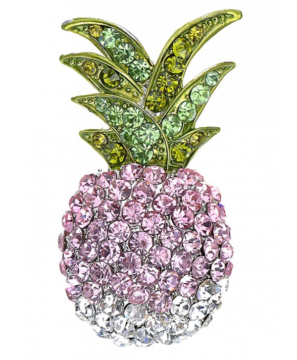 Alilang Silvery Tone Ombre Colored Rhinestone Tropical Pineapple Fruit Brooch Pin - C612NYJFD69