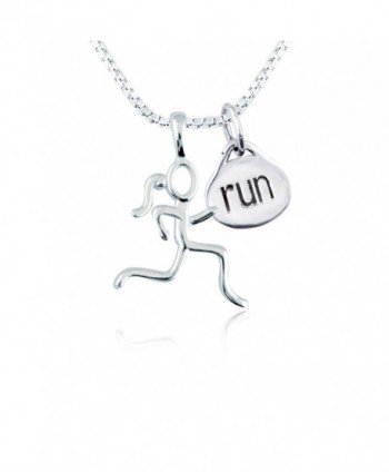 Sterling Silver Stick Figure Runner and Run Charm Necklace | .925 Sterling Silver Necklaces | Running Jewelry - CJ11U4KJCO3