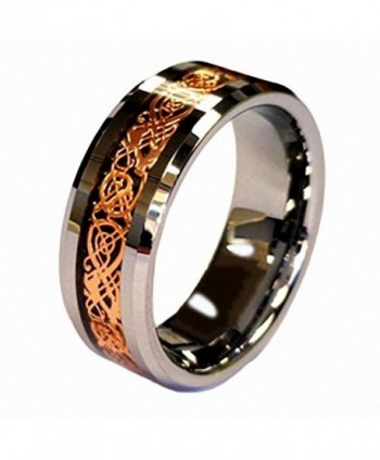 18K Rose Gold Plated Celtic Dragon 8mm Tungsten Carbide Wedding Band Ring Size 6-13 Half Size - CA1215O7XD3