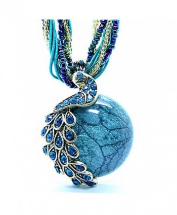 Bohemia Cats Eys opal National Personality Peacock Pendant Necklace for Woman Fashion Jewelry "18" - Blue - CC12B4FMB71