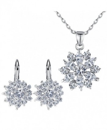 BAMOER Zirconia Snowflake Earrings Necklace - White Gold & White CZ - CG11QYHAEZF