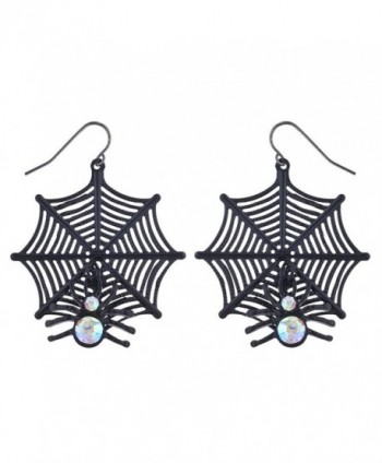 Lux Accessories Black Spider Web AB Stone Halloween Costume Dangle Earrings - CR184D38KSC