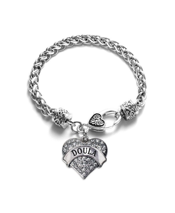 Doula Pave Heart Charm Bracelet Silver Plated Lobster Clasp Clear Crystal Charm - CR123HZ6YBF