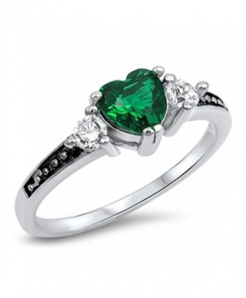 CHOOSE YOUR COLOR Sterling Silver Heart Promise Ring - Simulated Emerald - CQ126PWPE1N
