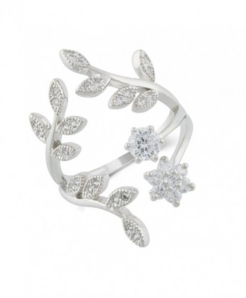 JanKuo Jewelry Rhodium Plated Floral Leaf Cubic Zirconia Open Wrap Cocktail Ring - CQ12IRGOY5R