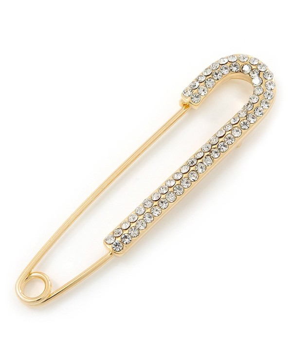 Classic Large Clear Austrian Crystal Safety Pin Brooch In Gold Plating - 75mm Length - CP11JD9FRJZ