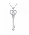 Diamond Key to Her Heart Pendant-Necklace in Sterling Silver on an 18" Box Chain - CS11EMLCBTN