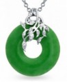 Bling Jewelry CZ Leaves Dyed Green Jade Open Circle Pendant Sterling Silver Necklace 18 Inches - CQ11B4F2FRN