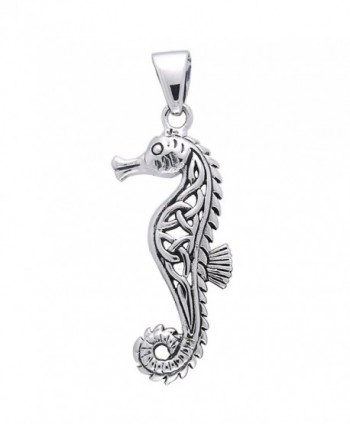 Sea Monsters - Hippocampus - Poseidon's Steed Seahorse with Celtic Knot Sterling Silver Pendant - CS1147J5ATH