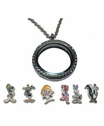 Looney Tunes Themed 6 Floating Charms With Silver Colored Metal Locket Pendant Necklace - C017Z5D6T2U