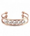 Caperci 18K Rose Gold Plated Stainless Steel Pearl Beaded Cuff Bangle Bracelet for Women - CM12IYGE4FZ