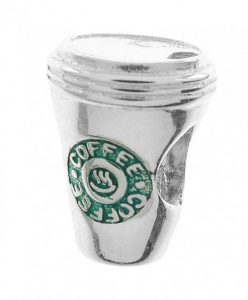 925 Sterling Silver Hot Coffee Drink Green Enamel Bead For European Charm Bracelets - C511KXONXXV