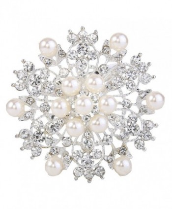 EVER FAITH Women's Austrian Crystal Cream Simulated Pearl Elegant Flower Corsage Brooch Clear Silver-Tone - CO12NUZCJNX