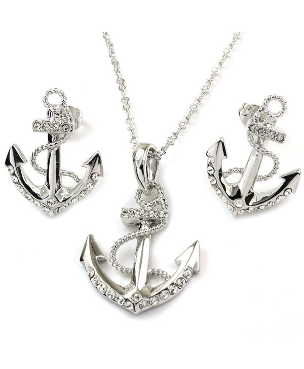 FC JORY White & Rose Gold Plated Anchor Necklace Earring Studs Jewelry Set - silver - CI121YXQSBD