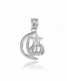 925 Sterling Silver CZ-Accented Islamic Star and Crescent Moon Allah Charm Pendant - CI11Q14T1VZ