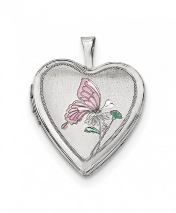 Sterling Silver Rhodium-plated 20mm Enameled Butterfly Heart Locket - CY115YHJ2EB