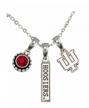 Indiana Hoosiers 3 Charm Red Crystal Silver Chain Necklace Jewelry Licensed IU - C112CF39UDT