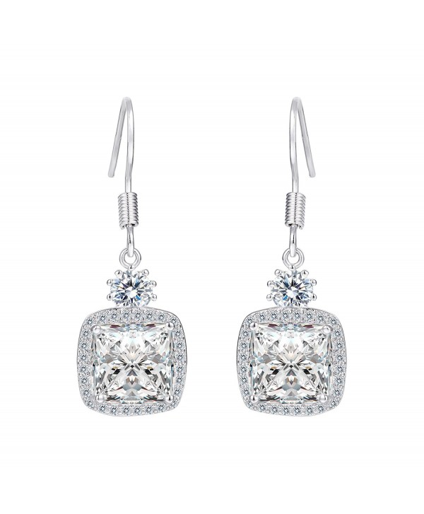 EleQueen Women's Silver-tone Cubic Zirconia Square Bridal Pierced Dangle Earrings Clear - CF126QEG8CJ