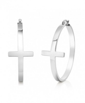 1.75 Inch Stainless Steel Silver Cross Hoop Earrings (45mm Diameter) - C411OGRAFSV