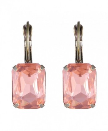 eManco Crystal Earrings for Women Gold Plated Copper Drop Lever-back Statement Dangle Earring (Pink) - CX12HHAQ94R