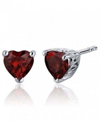2.00 Carats Garnet Heart Shape Stud Earrings in Sterling Silver Rhodium Nickel Finish - CZ116ULJHYZ