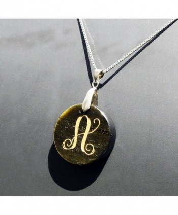 Engraved Initial Pendant Obsidian Necklace in Women's Pendants