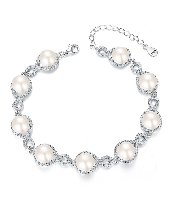 EVER FAITH 925 Sterling Silver CZ 9MM AAA Freshwater Cultured Pearl Figure 8 Infinity Bracelet Clear - CB12DUX2RA5