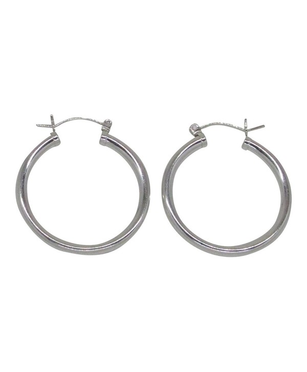 Sterling Silver Thick Tube Hoop Earrings w/ Click-Down Clasp- (3mm Tube) - C712KTL0JFR