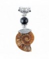 Samtree Natural Ammonite Fossil Stone Bead Charms Pendant Fit Necklace - Ammonite Fossil w Black Agate - CB1253FS8OX