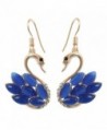 Navachi 18k Yellow Gold Plated Swan Bird Navy Blue Created-Opal Crystal Az2105e Dangle Drop Earrings - CF17Y7KYYG5