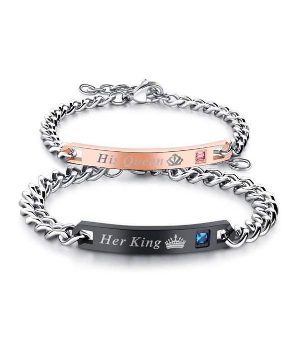 2 Pcs Stainless Steel Couples Bracelets for His & Her Matching Set Gift For Lover - CY1890GUQUD