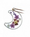 FM42 Multicolor Pressed Dried Flowers Moon Shape Pendant Necklace - Blue & Purple - CE124T8AMAL