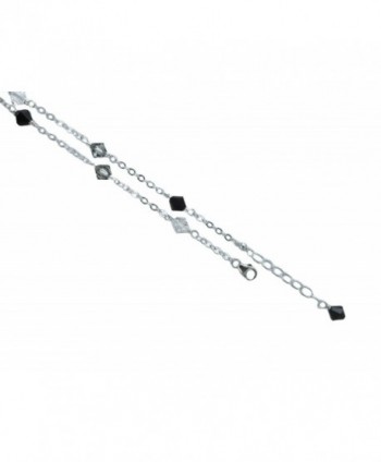 6mm Black- Grey- Clear Crystals- Sterling Silver Anklet- Bracelet. 7-8-9-10-11-12-13" - CS122ZGO5YZ