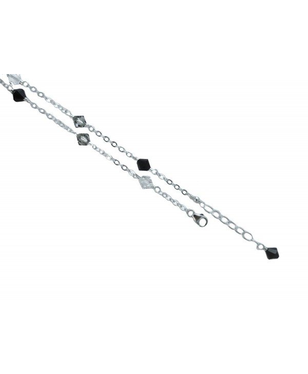 6mm Black- Grey- Clear Crystals- Sterling Silver Anklet- Bracelet. 7-8-9-10-11-12-13" - CS122ZGO5YZ